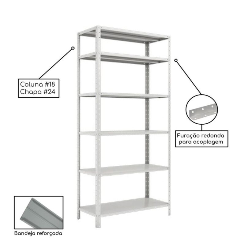 Estante de Aço com 06 Bandejas 40 cm (24/18) – 1,98×0,92×0,40m – SA – 16017 CT Móveis para Escritório 3