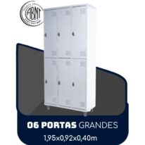 Armário Roupeiro de Aço c/ 06 Portas GRANDES – 1,95×0,92×0,40m – SA – CZ/CZ – 14009 CT Móveis para Escritório