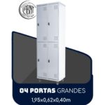 Armário Roupeiro de Aço c/ 04 Portas GRANDES – 1,95×0,62×0,40m – SA – CZ/CZ – 14008 CT Móveis para Escritório 6