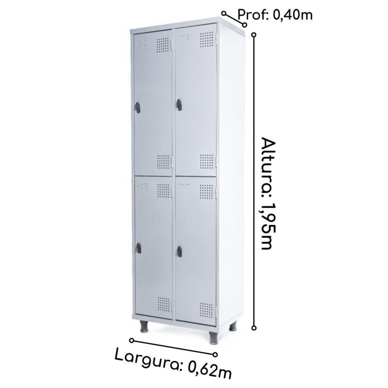 Armário Roupeiro de Aço c/ 04 Portas GRANDES – 1,95×0,62×0,40m – SA – CZ/CZ – 14008 CT Móveis para Escritório 3