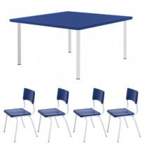 Conjunto Quadrado c/ 04 Cadeiras COR AZUL – TAMPO PLÁSTICO – 02 a 06 Anos – INFANTIL – 44000 CT Móveis para Escritório