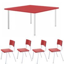 Conjunto Quadrado c/ 04 Cadeiras COR VERMELHO – TAMPO PLÁSTICO – 06 a 09 Anos – JUVENIL – 44007 CT Móveis para Escritório