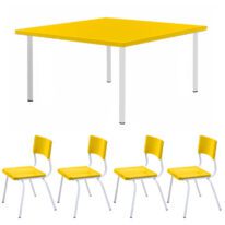 Conjunto Quadrado c/ 04 Cadeiras COR AMARELO – TAMPO PLÁSTICO – 02 a 06 Anos – INFANTIL – 44002 CT Móveis para Escritório