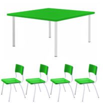 Conjunto Quadrado c/ 04 Cadeiras COR VERDE – TAMPO PLÁSTICO – 02 a 06 Anos – INFANTIL – 44003 CT Móveis para Escritório