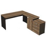 Mesa Escritório em “L” – 1,50×1,50m (Extensível) – com Armário Misto (03 Gav.) NOGAL/SEVILHA – 20603 CT Móveis para Escritório 7