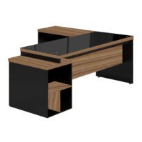 Mesa para Escritório em “L” com VIDRO FUMÊ – 1,92X1,60M NOGAL SEVILHA/PRETO – 21407 CT Móveis para Escritório