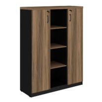 Armário Alto Credenza com Nicho – 1,61×1,20×0,45m NOGAL SEVILHA/PRETO – 21415 CT Móveis para Escritório