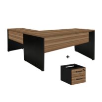 Mesa de Escritório em L com Gavetas – Mesa 1,50m + Mesa Auxiliar NOGAL SEVILHA/PRETO – 21477 CT Móveis para Escritório