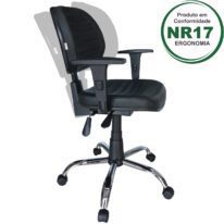 Cadeira Executiva Back System COSTURADA – ARANHA CROMADA – Braços Reguláveis – Cor Preta 31011 CT Móveis para Escritório