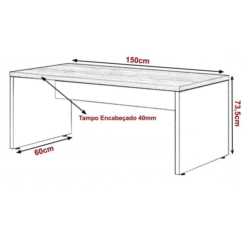 Mesa de Escritório 1,50×0,60m Sem Gavetas NOGAL SEVILHA/PRETO – 21472 CT Móveis para Escritório 3