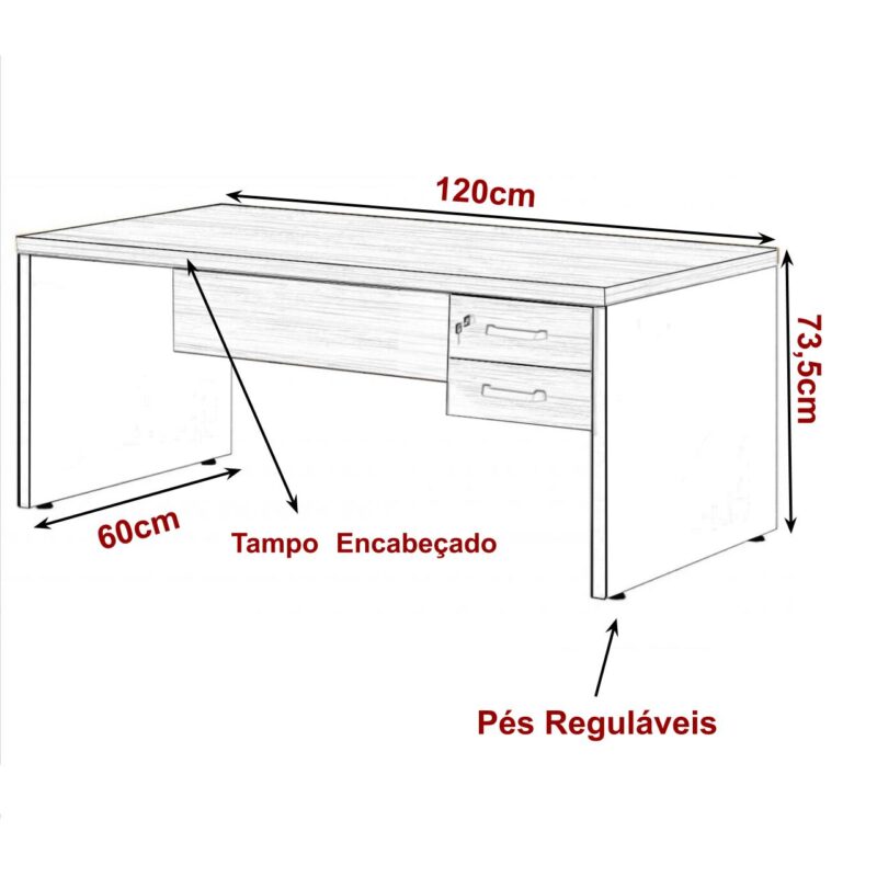 Mesa de Escritório com Gavetas 1,20×0,60m NOGAL SEVILHA/PRETO – 21471 CT Móveis para Escritório 3