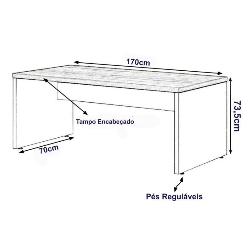 Mesa Escritório 1,70×0,70m – Sem Gavetas NOGAL SEVILHA/PRETO – 21474 CT Móveis para Escritório 3