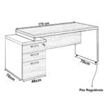 Mesa PEDESTAL RETA (03 Gav.) – 1,92X0,70m NOGAL SEVILHA/PRETO – 21405 CT Móveis para Escritório 8