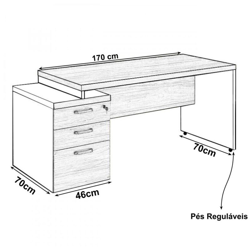 Mesa PEDESTAL RETA (03 Gav.) – 1,92X0,70m NOGAL SEVILHA/PRETO – 21405 CT Móveis para Escritório 3