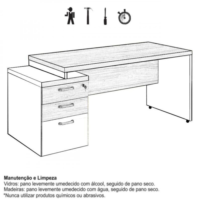 Mesa PEDESTAL RETA (03 Gav.) – 1,92X0,70m NOGAL SEVILHA/PRETO – 21405 CT Móveis para Escritório 4