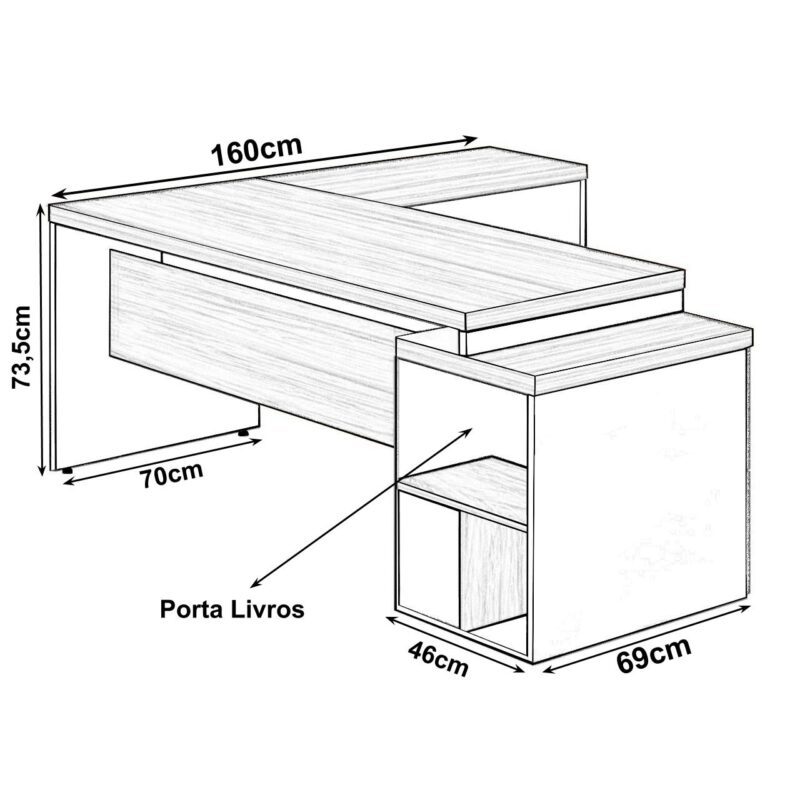 Mesa PEDESTAL com “L” – 1,92×1,60m NOGAL SEVILHA/PRETO – 21406 CT Móveis para Escritório 3