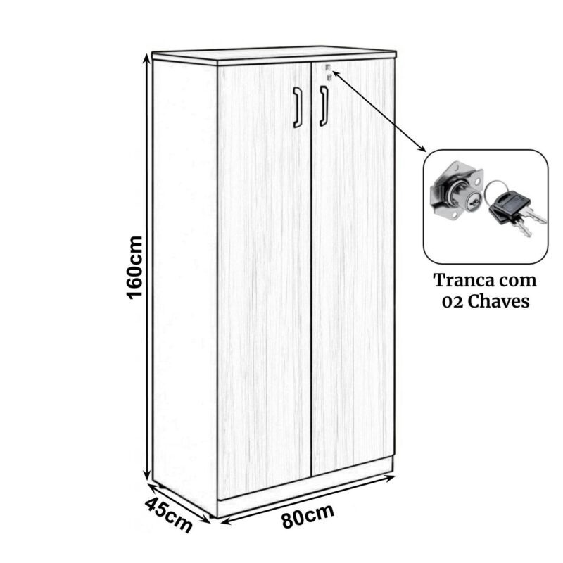 Armário Alto Fechado com 02 Portas – 1,61×0,80×0,45m NOGAL SEVILHA/PRETO – 21414 CT Móveis para Escritório 3