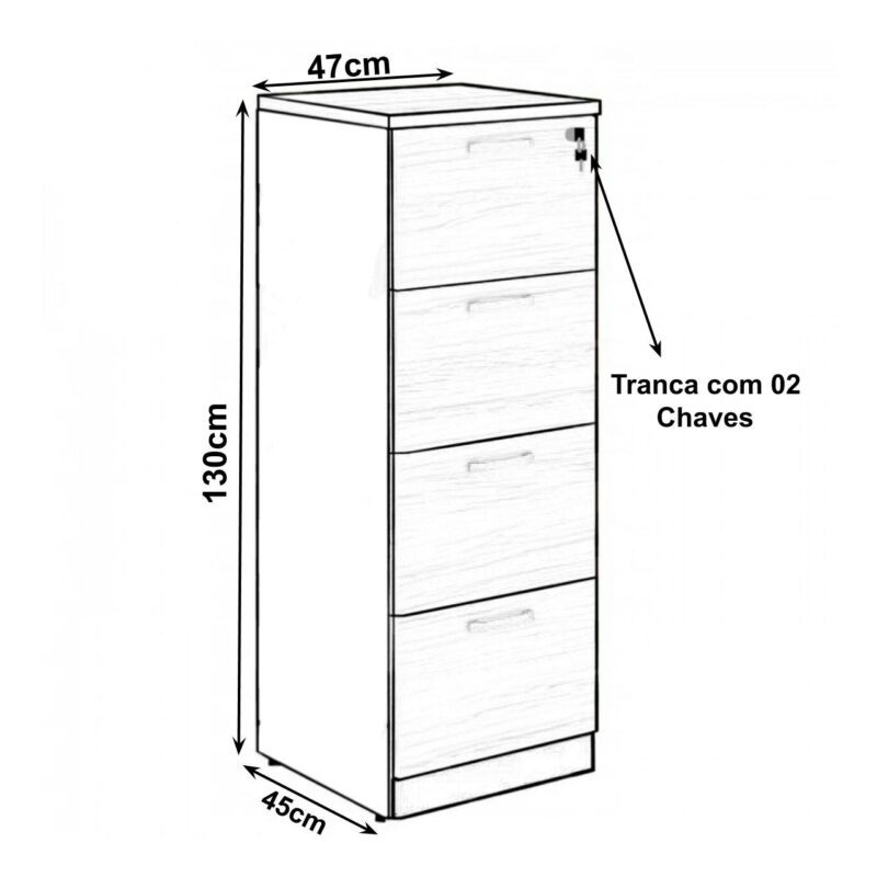 Arquivo 04 Gavetas Pasta Suspensa – 1,28×0,46×0,45m NOGAL SEVILHA/PRETO – 21410 CT Móveis para Escritório 3