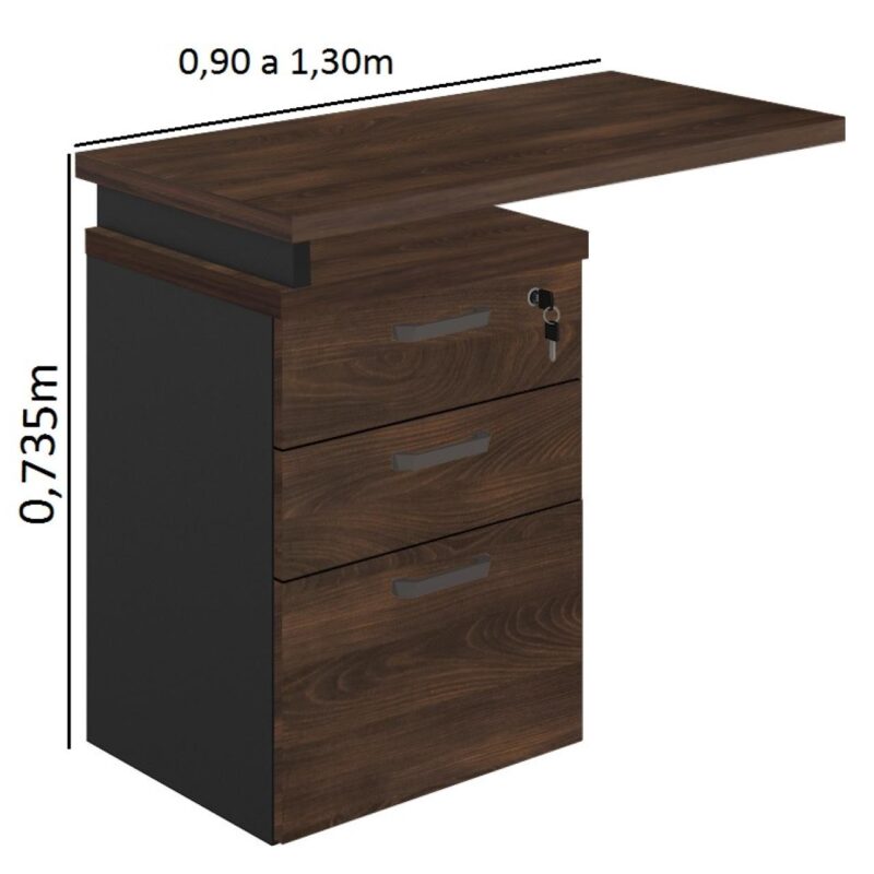 Mesa AUXILIAR c/ 03 Gavetas Pedestal MARSALA/PRETO – 51017 CT Móveis para Escritório 3