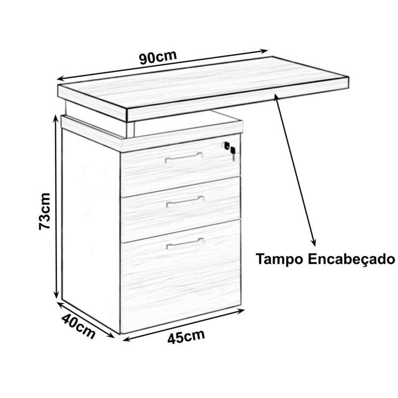 Mesa AUXILIAR c/ 03 Gavetas Pedestal MARSALA/PRETO – 51017 CT Móveis para Escritório 4