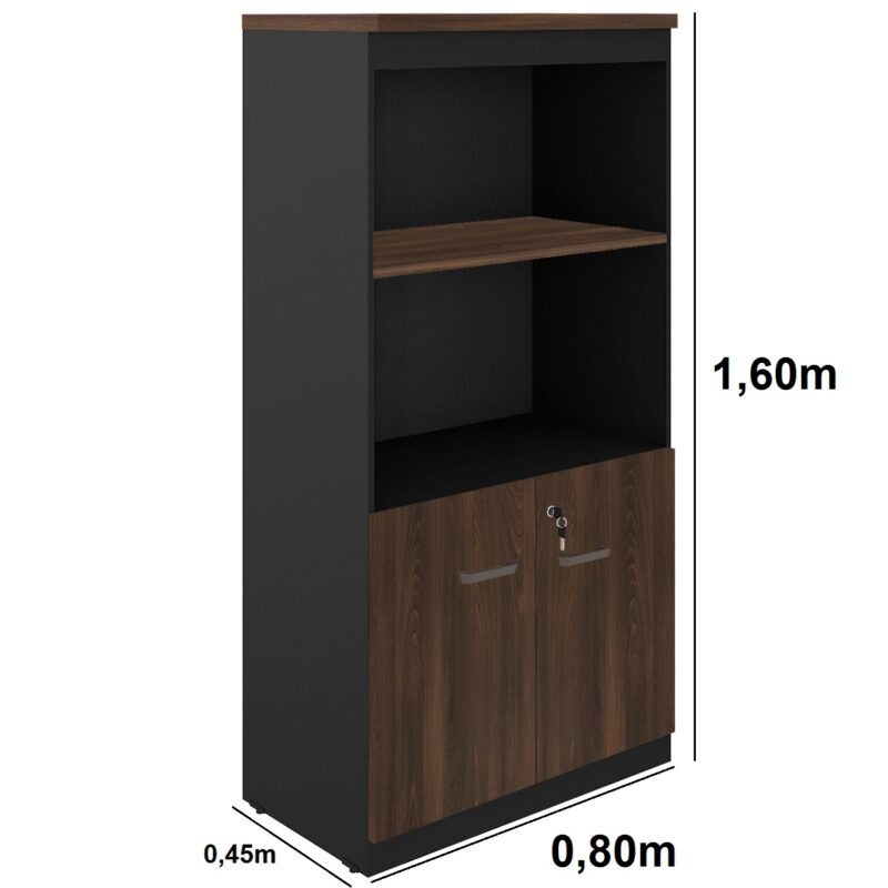 Armário Alto SEMI-ABERTO com 02 Portas – 1,60×0,80×0,45m MARSALA / PRETO – 51014 CT Móveis para Escritório 4