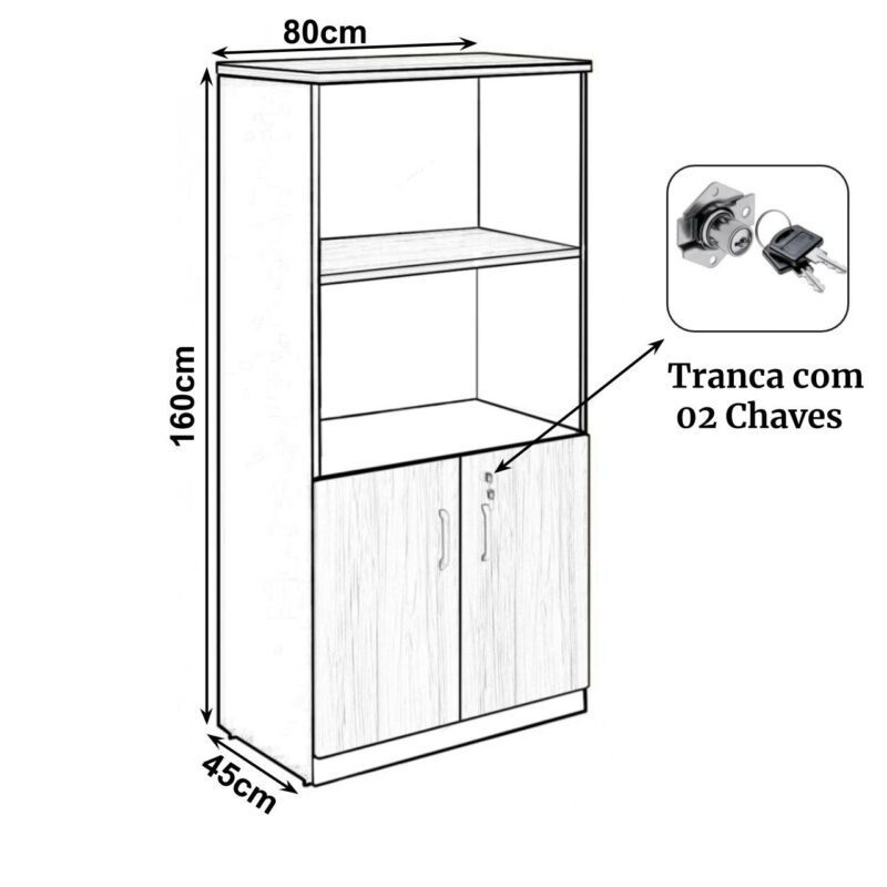 Armário Alto SEMI-ABERTO com 02 Portas – 1,60×0,80×0,45m MARSALA / PRETO – 51014 CT Móveis para Escritório 3