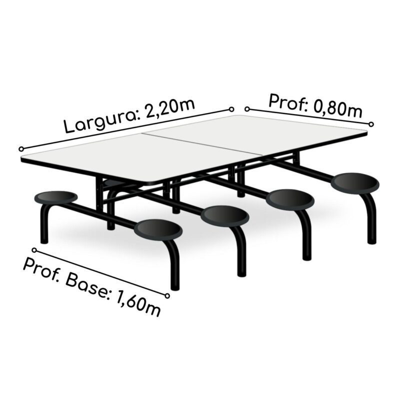 Mesa para Refeitório 8 Lugares MDP Branco de 25 mm FIXO – 50045 CT Móveis para Escritório 6