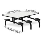 Mesa p/ Refeitório Fixo 06 Lugares MDP BRANCO DE 25 MM 50050 CT Móveis para Escritório 9