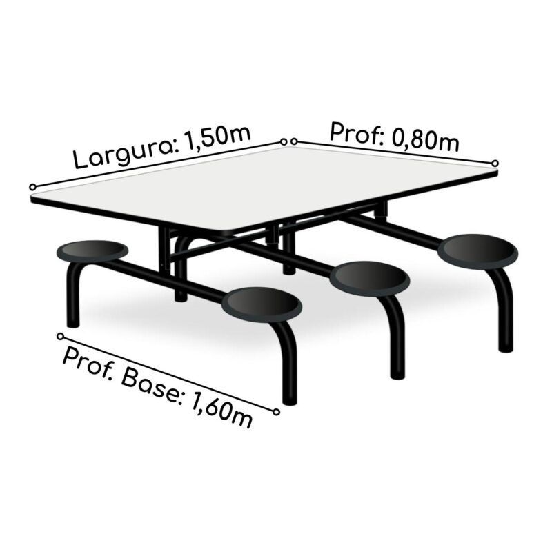 Mesa p/ Refeitório Fixo 06 Lugares MDP BRANCO DE 25 MM 50050 CT Móveis para Escritório 5