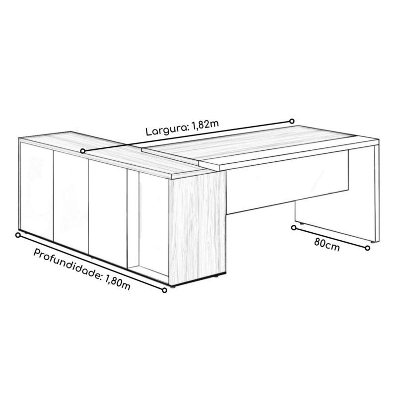 Mesa PRESIDENTE Armário Pedestal 1,82×1,80m NOGAL SEVILHA / PRETO – 20602 CT Móveis para Escritório 7