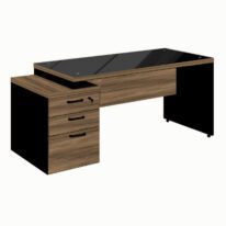 Mesa PEDESTAL RETA C/ VIDRO (03 Gav.) – 1,92X0,70m NOGAL SEVILHA/PRETO – 21399 CT Móveis para Escritório