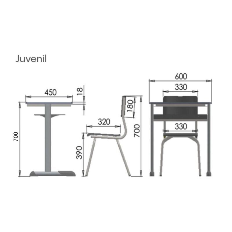 Kit Escolar Individual AZUL – (Mesa e Cadeira) – JUVENIL 06 a 09 Anos 40999 CT Móveis para Escritório 6