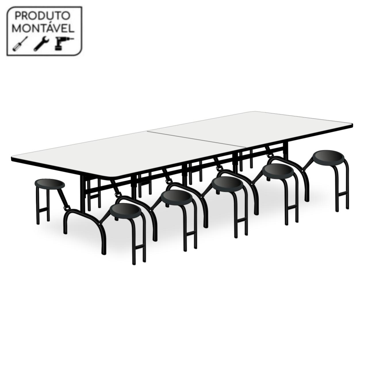 Mesa p/ Refeitório ESCAMOTEÁVEL 10 Lugares – MDP BRANCO DE 25 MM 50048 CT Móveis para Escritório