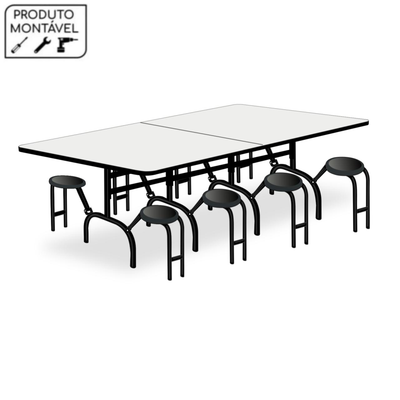 Mesa p/ Refeitório ESCAMOTEÁVEL 08 Lugares – MDP BRANCO DE 25 MM 50047 CT Móveis para Escritório