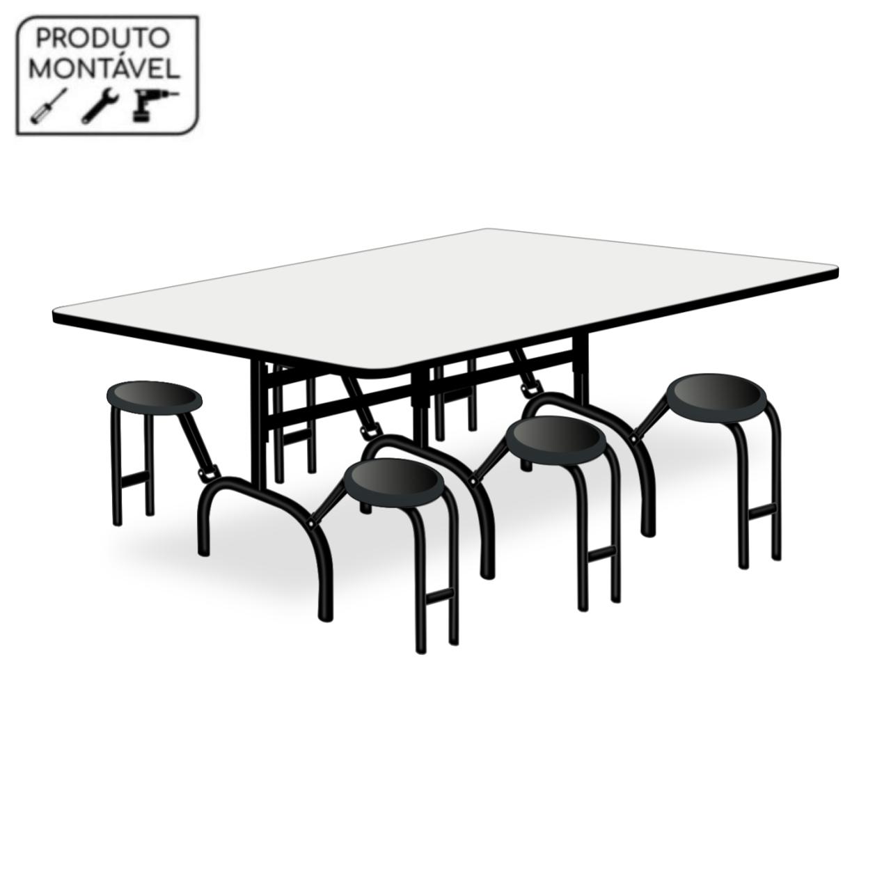 Mesa p/ Refeitório ESCAMOTEÁVEL 06 Lugares – MDP BRANCO DE 25 MM 50051 CT Móveis para Escritório