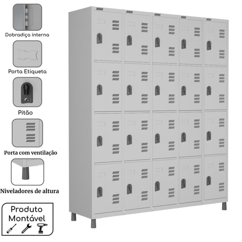 Armário Roupeiro de Aço 20 Portas PEQUENAS – 1,84×1,28×0,35m – CZ/CZ – W3 – 17013 CT Móveis para Escritório 2