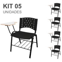 KIT 05 Cadeiras Universitárias com Prancheta MDF e Porta Livros – Cor Preto – REAPLAST – 33013 CT Móveis para Escritório