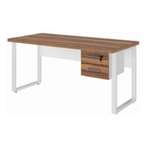 Mesa Escritório PÉ QUADRO 1,70×0,70m -C/ 02 Gavetas – NOGAL SEVILHA / BRANCO – 34322 CT Móveis para Escritório