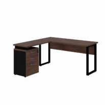 Mesa Escritório em “L” c/ Gaveteiro 1,70×1,60m NOGAL MARSALA/PRETO – 34441 CT Móveis para Escritório