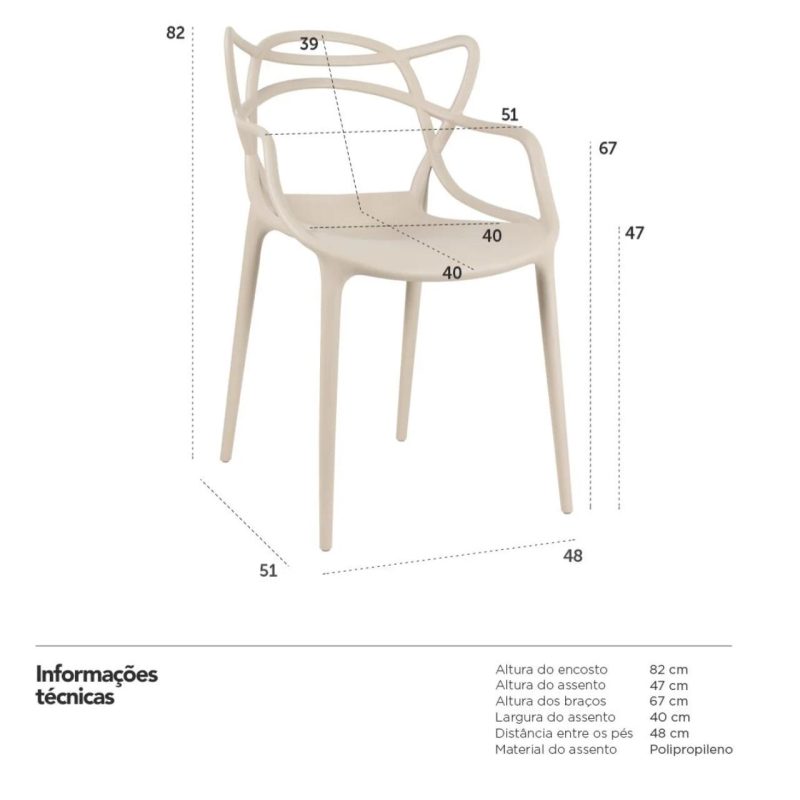 Cadeira Interlocutor ALLEGRA para Escritório ou Jantar – Polipropileno – Cor AREIA – 48009 CT Móveis para Escritório 8