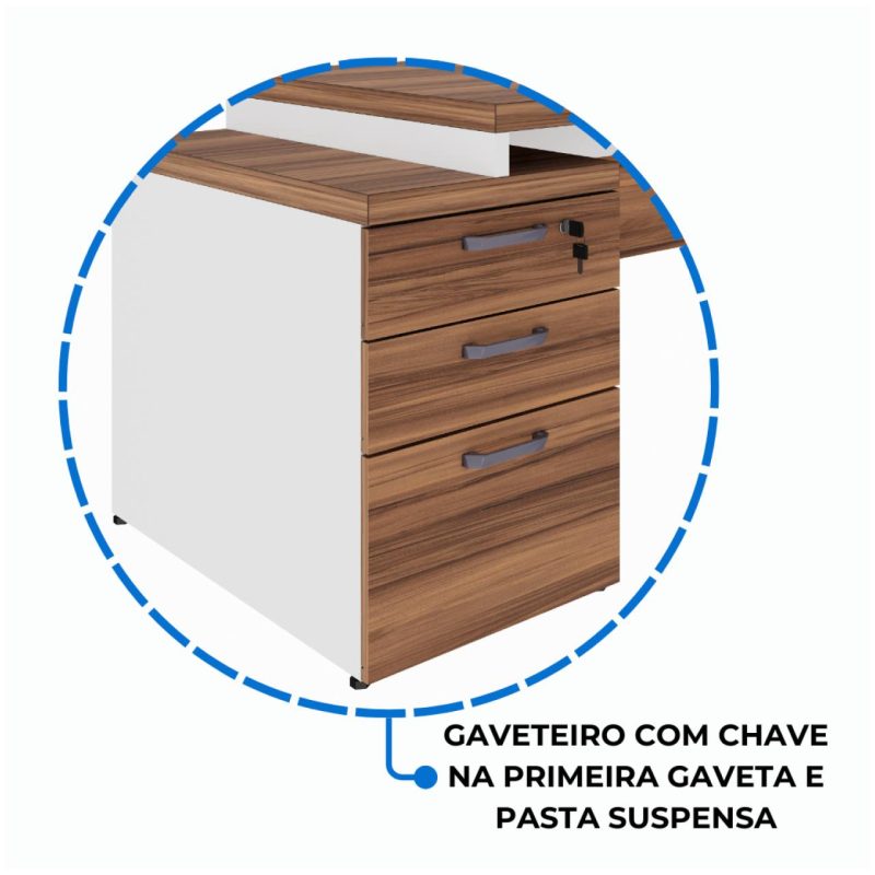 Mesa PEDESTAL RETA (03 Gav.) – 1,92X0,70m – WORKSTART – NOGAL SEVILHA/BRANCO- 34405 CT Móveis para Escritório 8