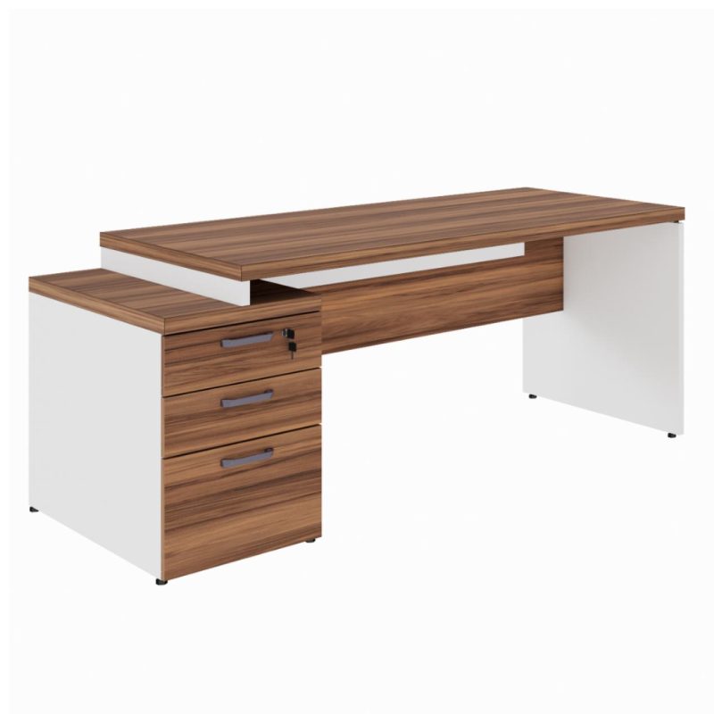 Mesa PEDESTAL RETA (03 Gav.) – 1,92X0,70m – WORKSTART – NOGAL SEVILHA/BRANCO- 34405 CT Móveis para Escritório 2
