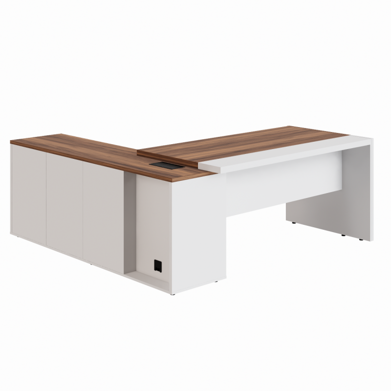 Mesa Escritório PRESIDENTE c/ Armário Pedestal – 1,82×1,80m – NOGAL SEVILHA/BRANCO – 34602 CT Móveis para Escritório 2