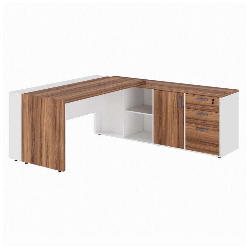 Mesa Escritório PRESIDENTE c/ Armário Pedestal – 1,82×1,80m – NOGAL SEVILHA/BRANCO – 34602 CT Móveis para Escritório 3