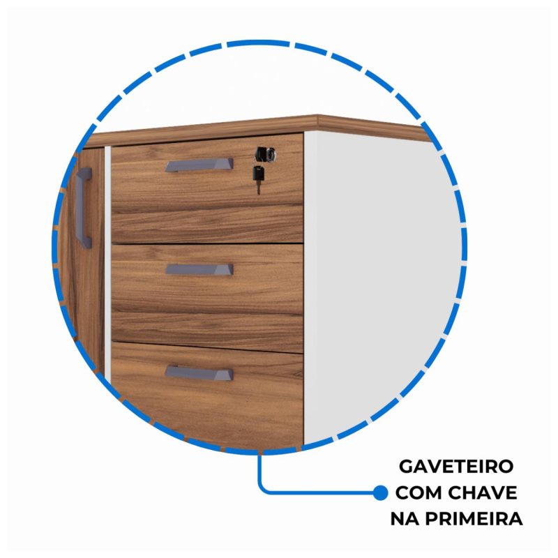 Mesa Escritório PRESIDENTE c/ Armário Pedestal – 1,82×1,80m – NOGAL SEVILHA/BRANCO – 34602 CT Móveis para Escritório 6