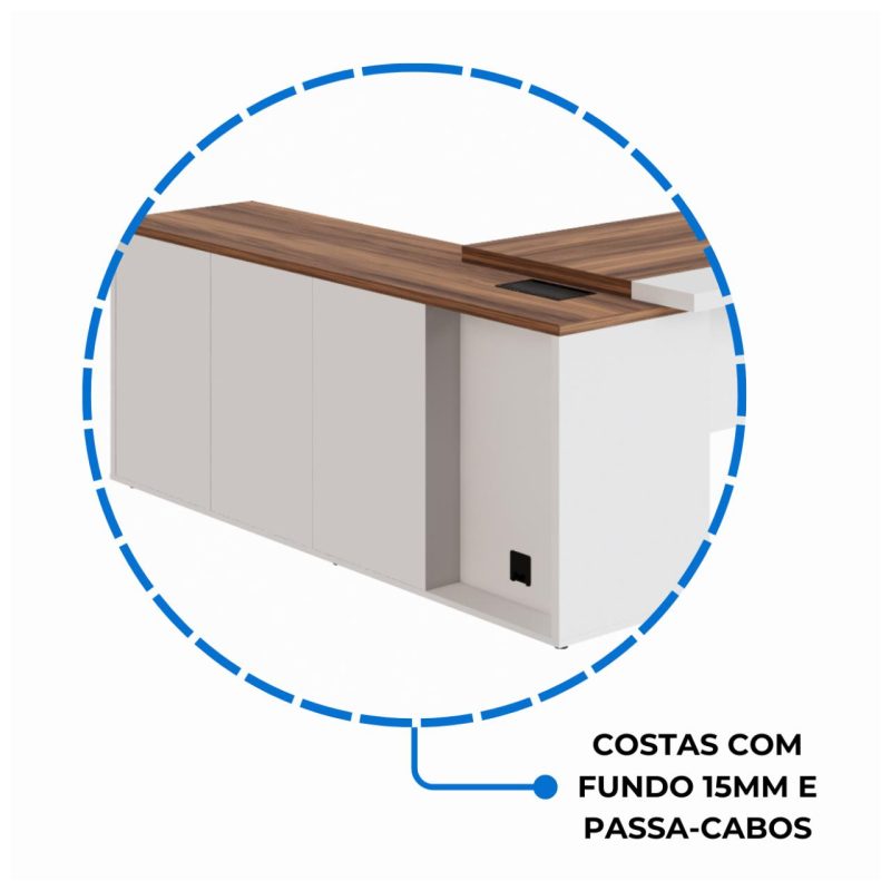 Mesa Escritório PRESIDENTE c/ Armário Pedestal – 1,82×1,80m – NOGAL SEVILHA/BRANCO – 34602 CT Móveis para Escritório 8