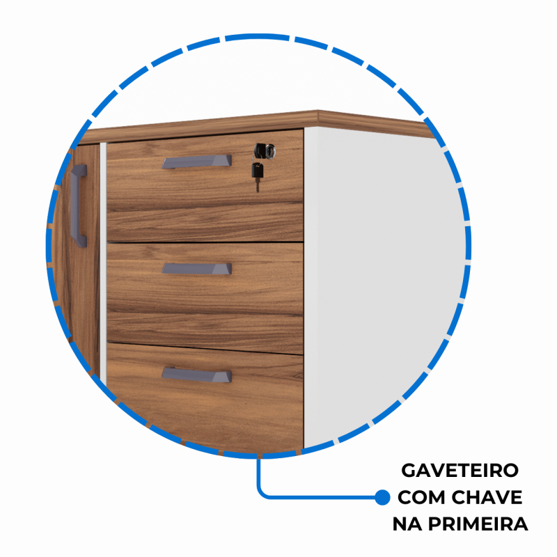 Mesa Escritório PRESIDENTE c/ Armário Pedestal – 1,82×1,80m – NOGAL SEVILHA/BRANCO – 34602 CT Móveis para Escritório 11