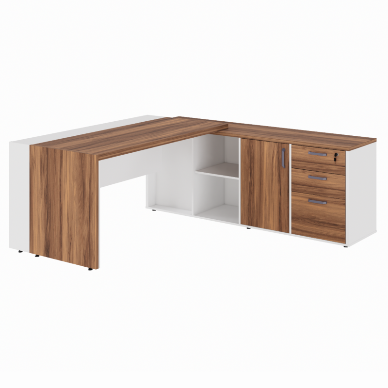 Mesa Escritório PRESIDENTE c/ Armário Pedestal – 1,82×1,80m – NOGAL SEVILHA/BRANCO – 34602 CT Móveis para Escritório 5