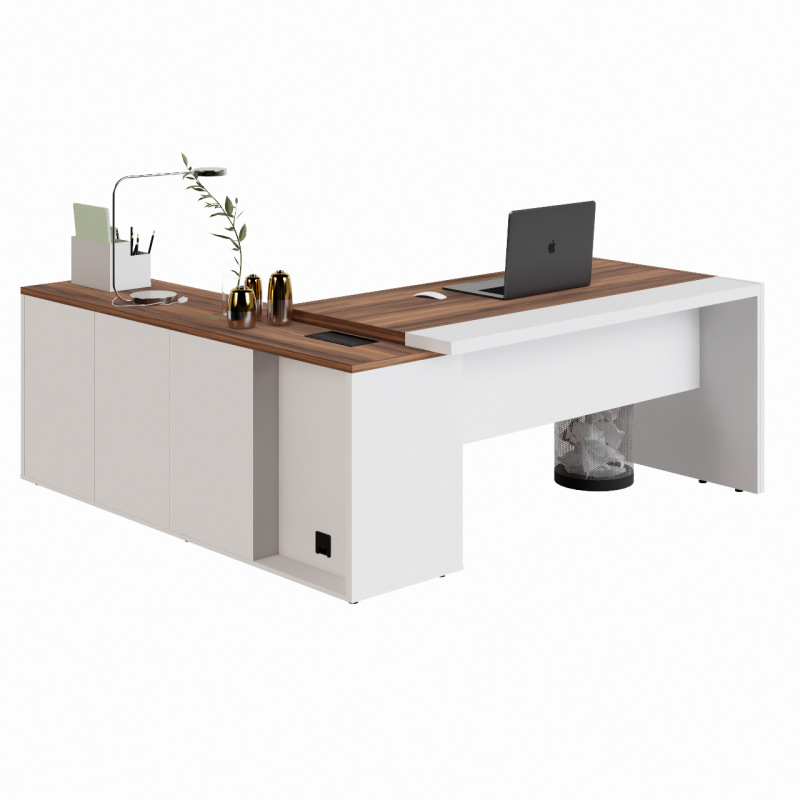Mesa Escritório PRESIDENTE c/ Armário Pedestal – 1,82×1,80m – NOGAL SEVILHA/BRANCO – 34602 CT Móveis para Escritório 13