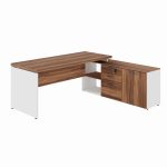 Mesa Diretorzinha c/ Aparador – Pé de MADEIRA – 1,90×1,50m – NOGAL SEVILHA / BRANCO – 34426 CT Móveis para Escritório 13